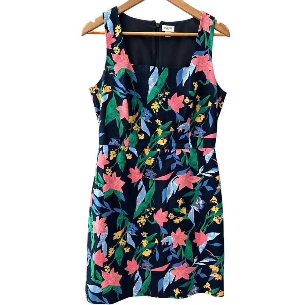 J. Crew Floral Basketweave Square Neck Shift Dress Size 6 - Picture 6 of 11